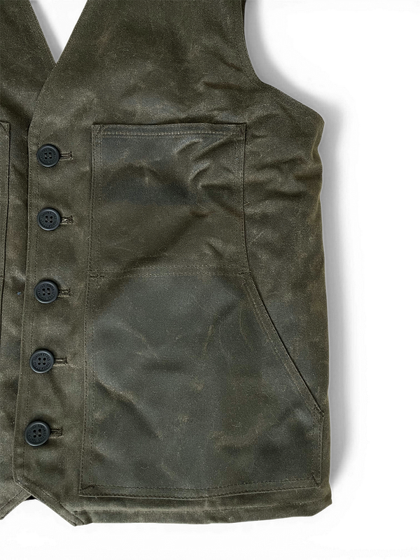 Le gilet « Jeannot » coton waxé kaki doublure laine