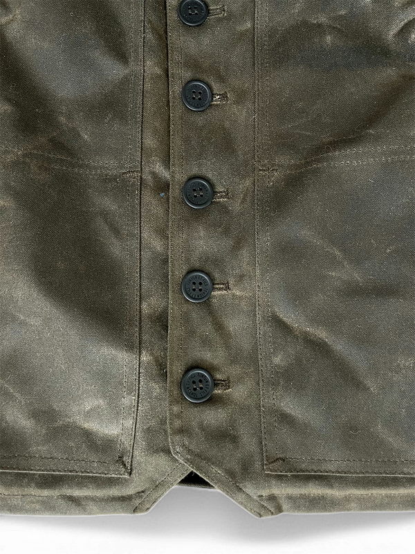 Le gilet « Jeannot » coton waxé kaki doublure laine