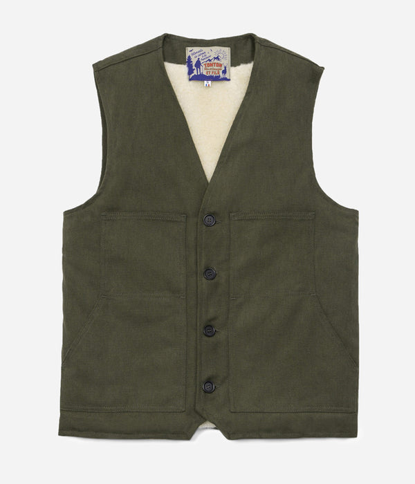 Tonton et Fils - Le gilet homme «Jeannot» doublé mouton - Kaki - Fabriqué en France - Vue générale