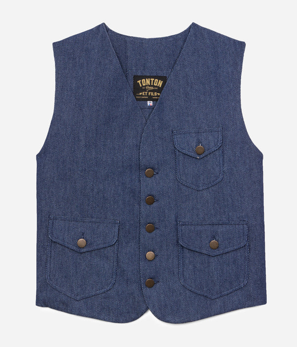 Tonton et Fils - Le gilet homme «Raoul» indigo fabriqué en France - Vue générale