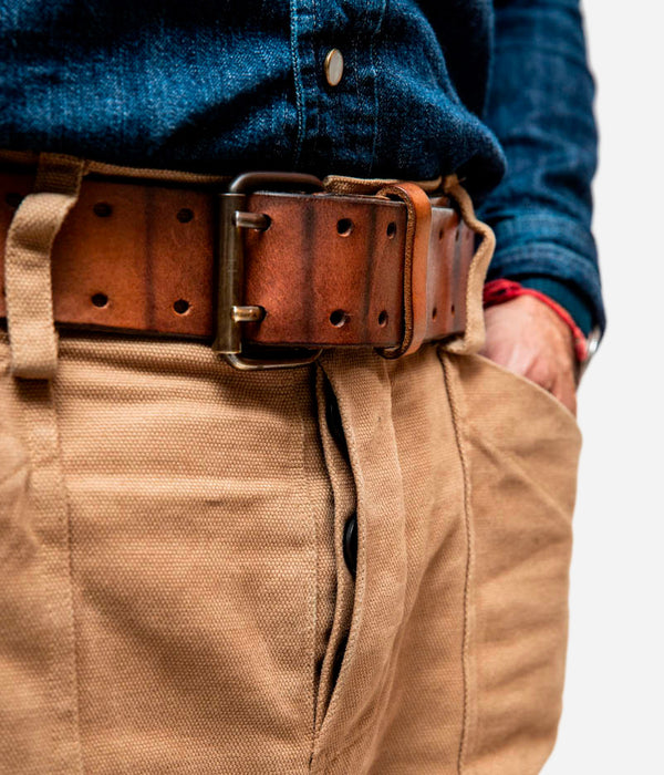 Tonton et Fils - Le pantalon homme « Arsène » canvas tan - Fabriqué en France - Zoom sur ceinture