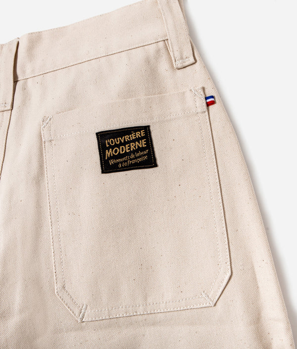 Tonton et Fils - Pantalon femme «Louv 001» écru naturel de l'Ouvrière Moderne - Fabriqué en France -Vue sur la poche arrière et la griffe